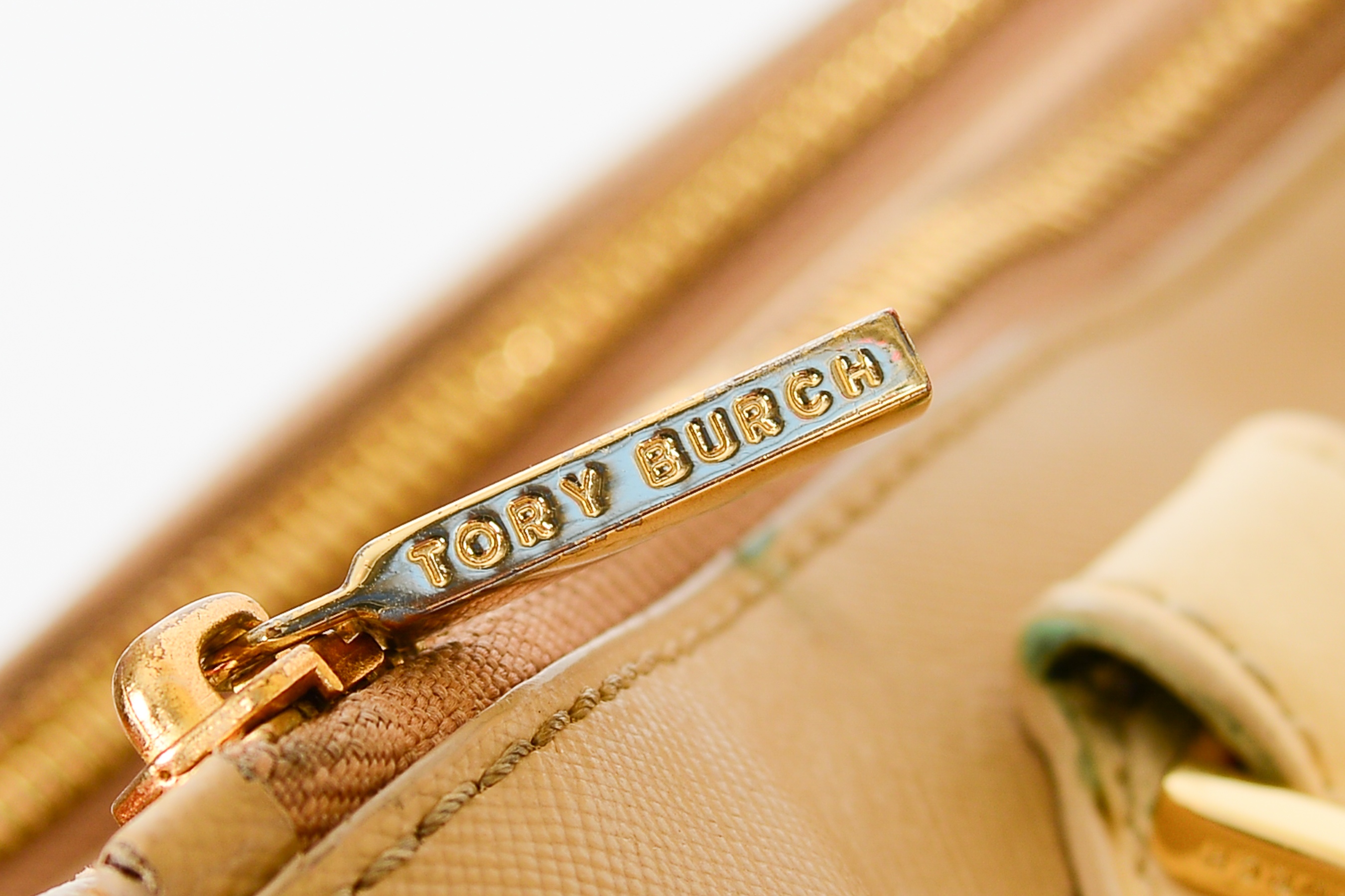 Beige and White Leather Tory Burch Handbag