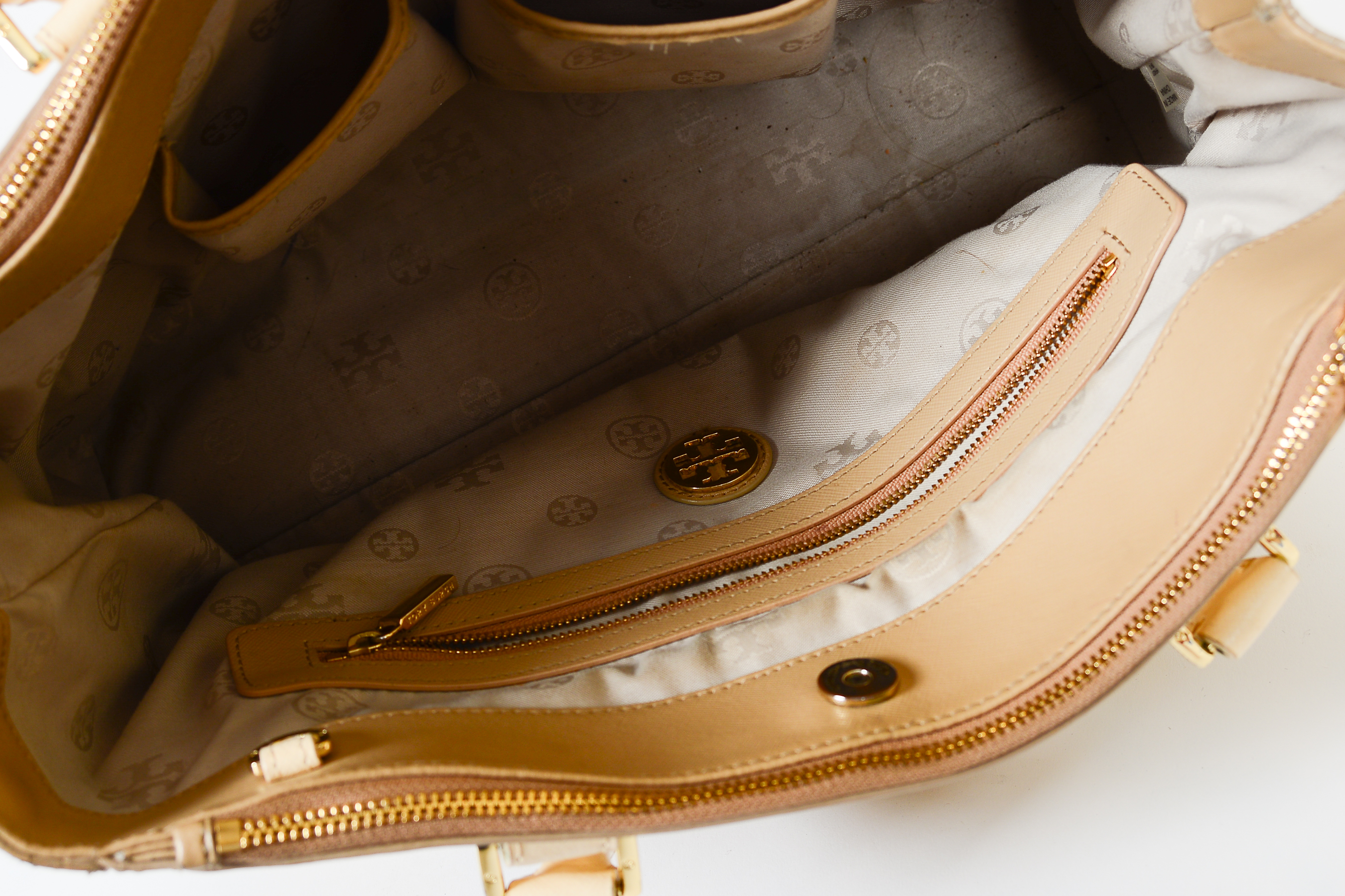 Beige and White Leather Tory Burch Handbag