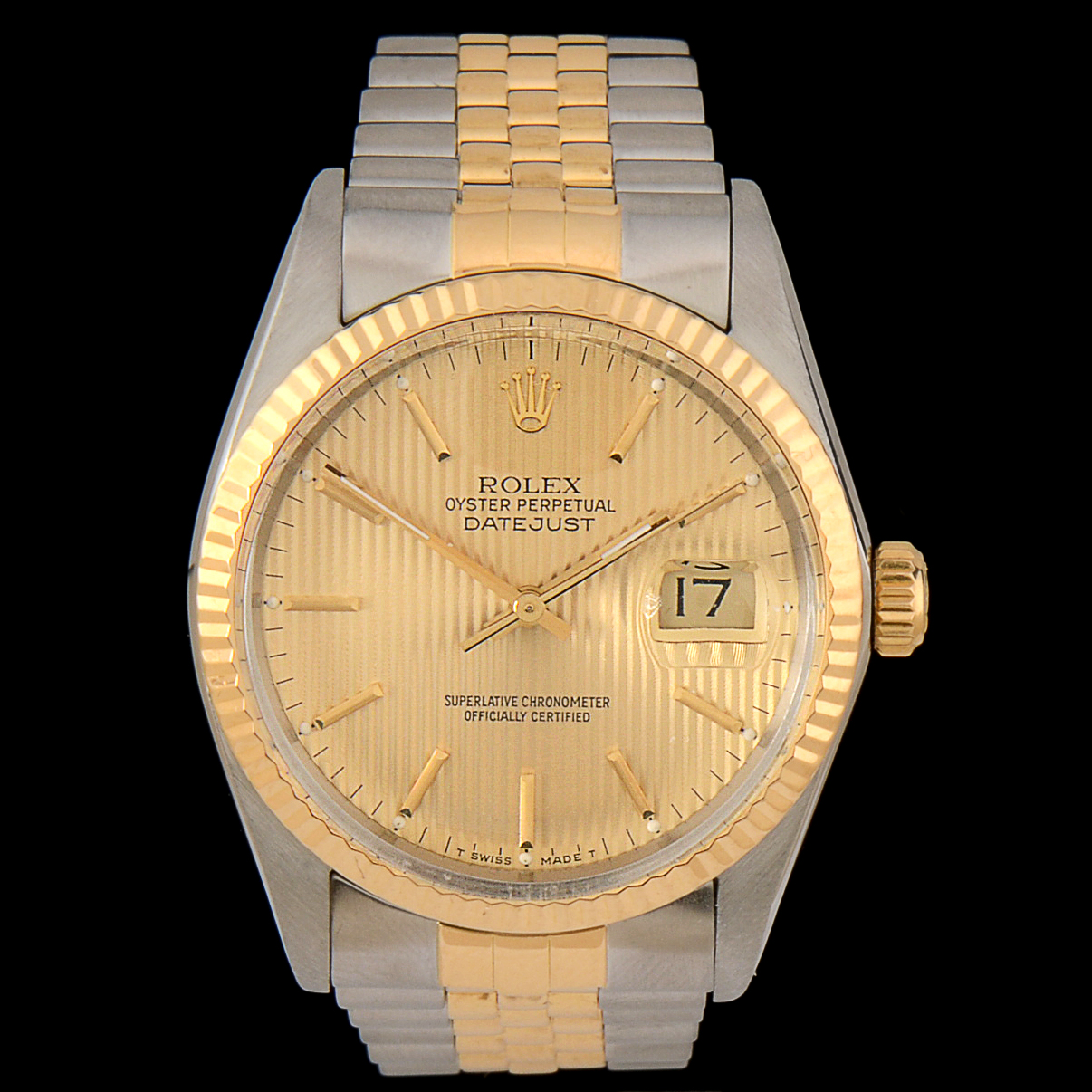 Men's  Rolex Perpetual Datejust 18K Yellow Gold and Steel Champagne Tapestry Automatic Watch