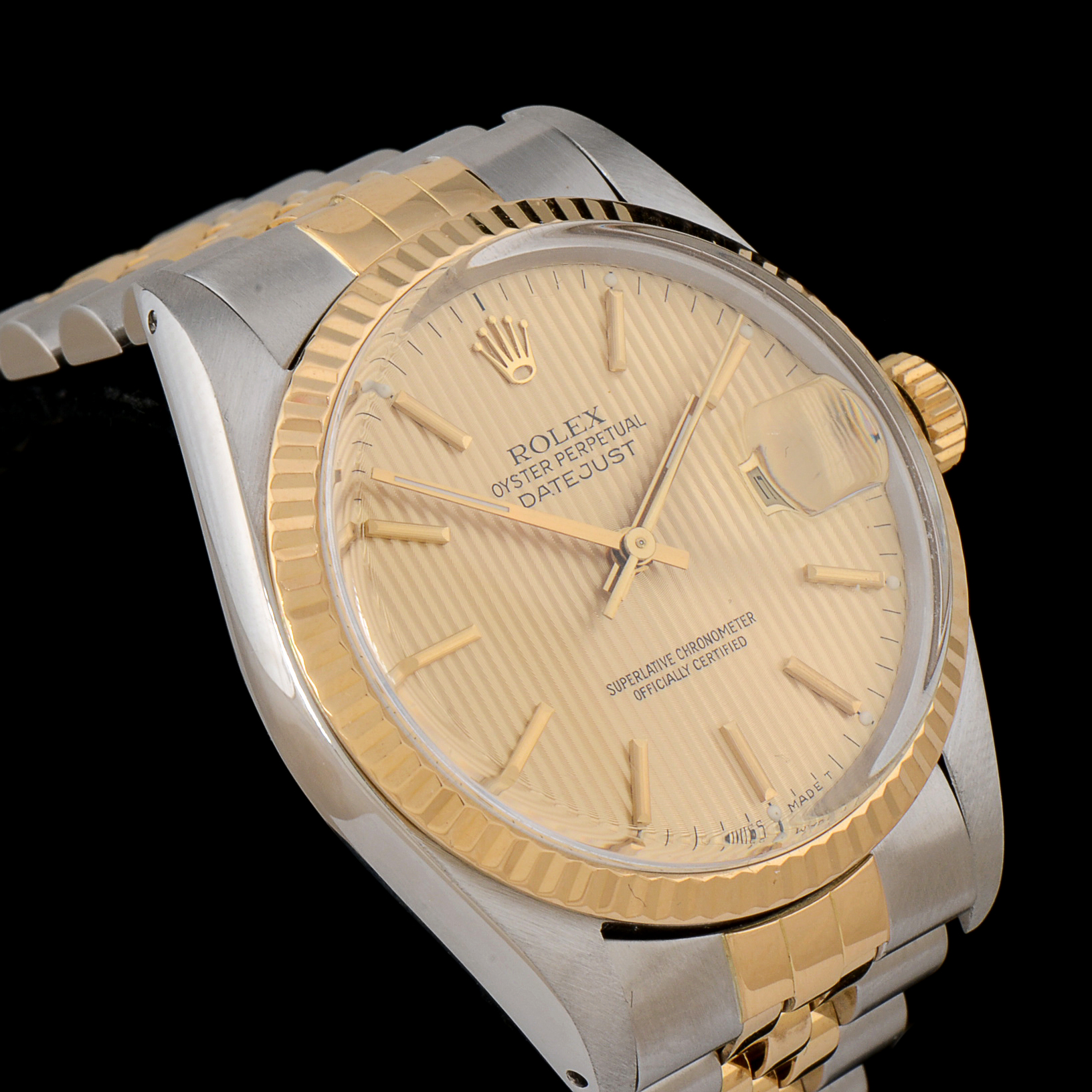 Men's  Rolex Perpetual Datejust 18K Yellow Gold and Steel Champagne Tapestry Automatic Watch