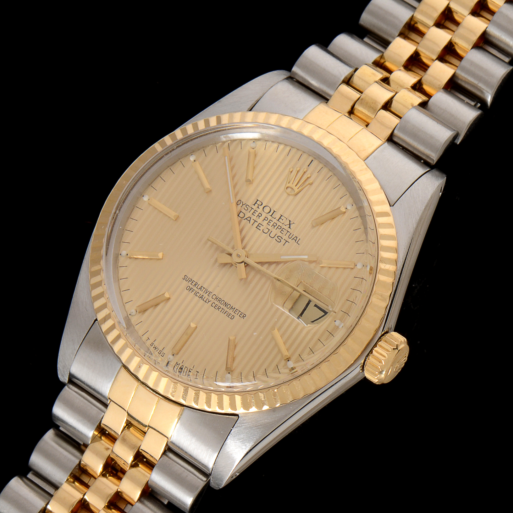 Men's  Rolex Perpetual Datejust 18K Yellow Gold and Steel Champagne Tapestry Automatic Watch