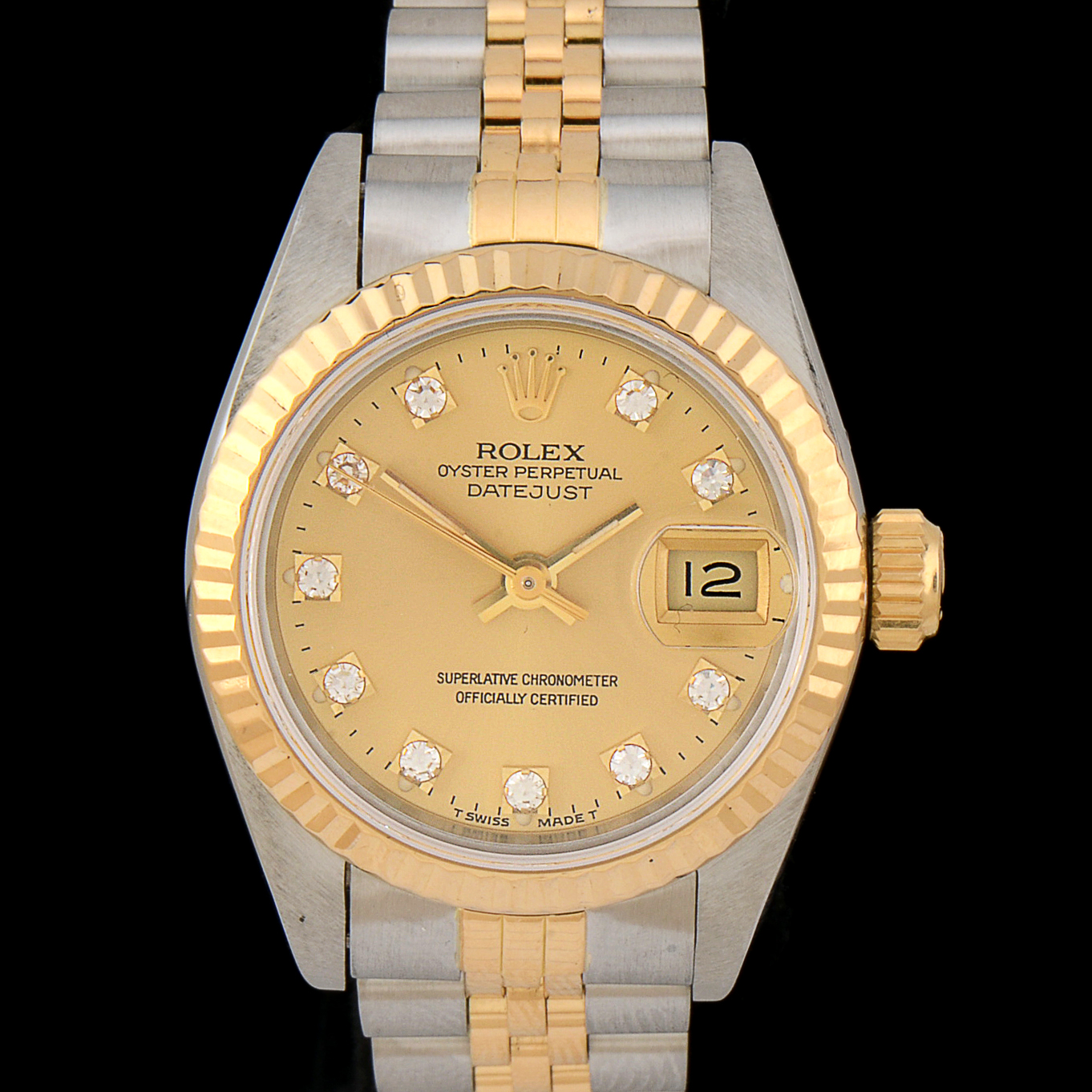 Women's Rolex Datejust 18K Yellow Gold and Stainless Steel Champagne Diamond Dial Automatic Watch