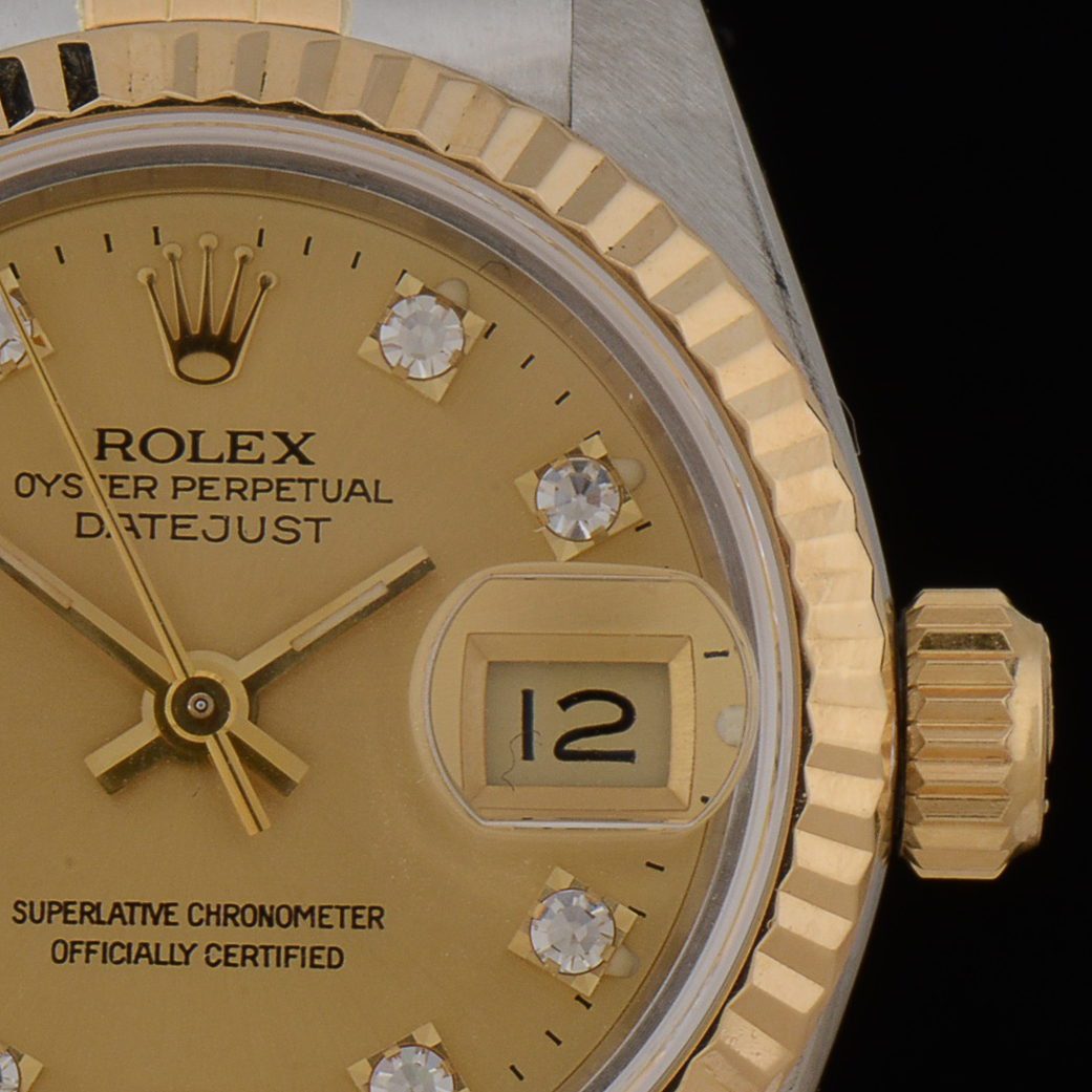 Women's Rolex Datejust 18K Yellow Gold and Stainless Steel Champagne Diamond Dial Automatic Watch