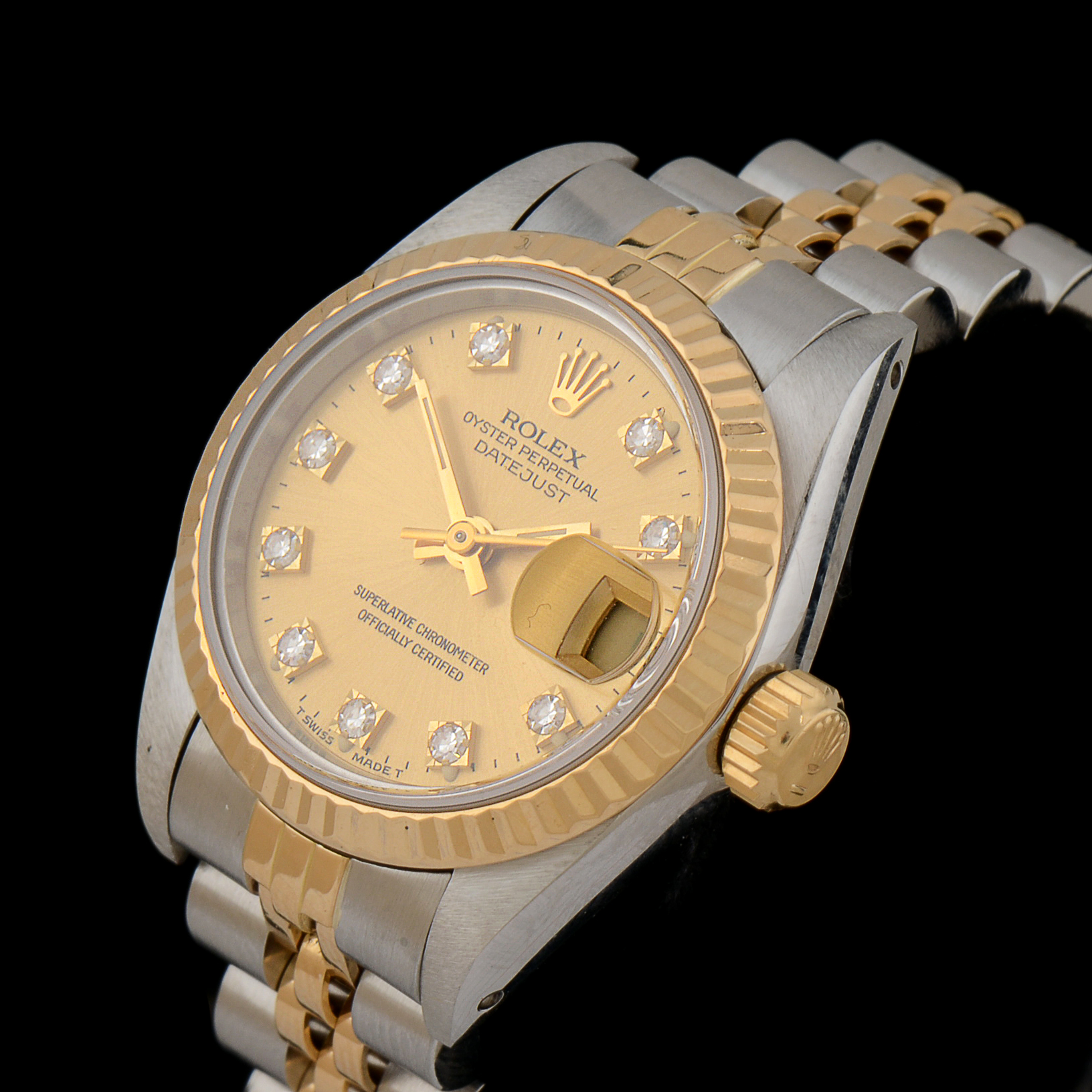 Women's Rolex Datejust 18K Yellow Gold and Stainless Steel Champagne Diamond Dial Automatic Watch