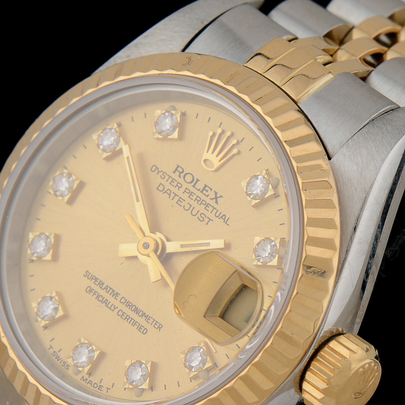 Women's Rolex Datejust 18K Yellow Gold and Stainless Steel Champagne Diamond Dial Automatic Watch