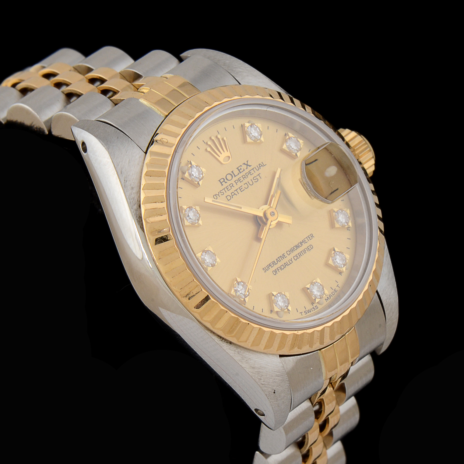 Women's Rolex Datejust 18K Yellow Gold and Stainless Steel Champagne Diamond Dial Automatic Watch