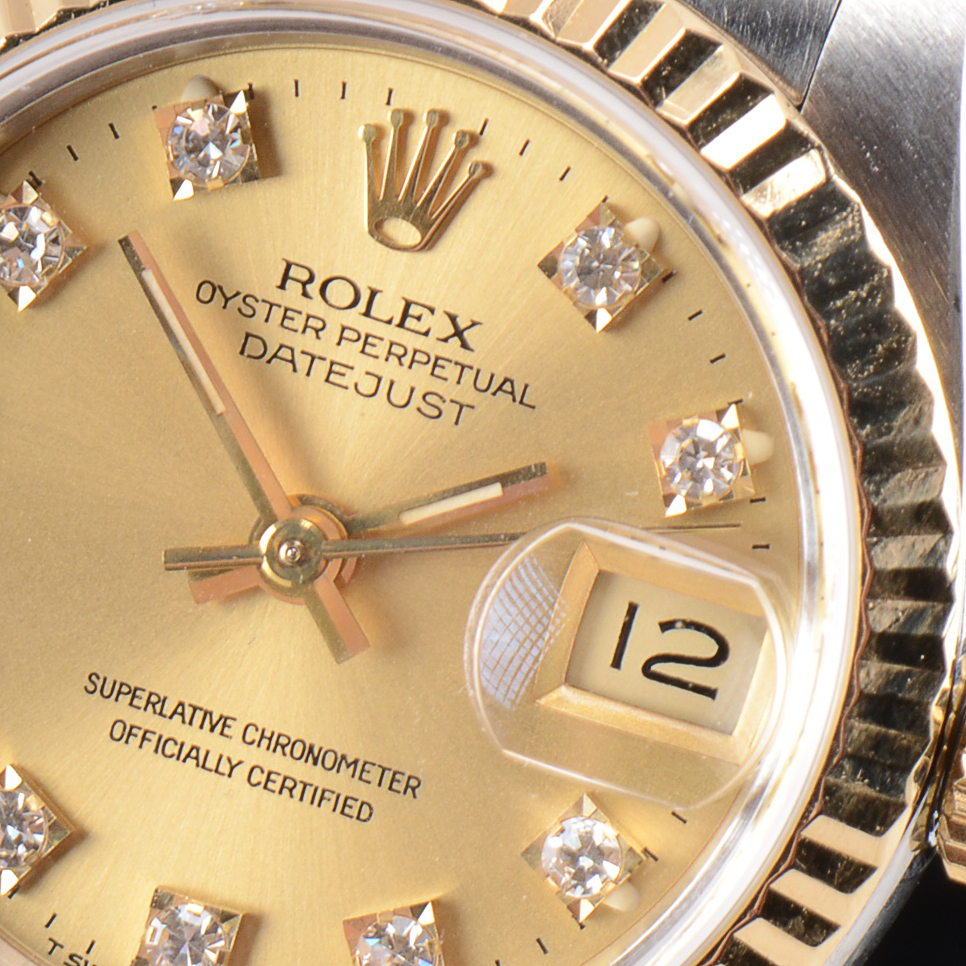 Women's Rolex Datejust 18K Yellow Gold and Stainless Steel Champagne Diamond Dial Automatic Watch