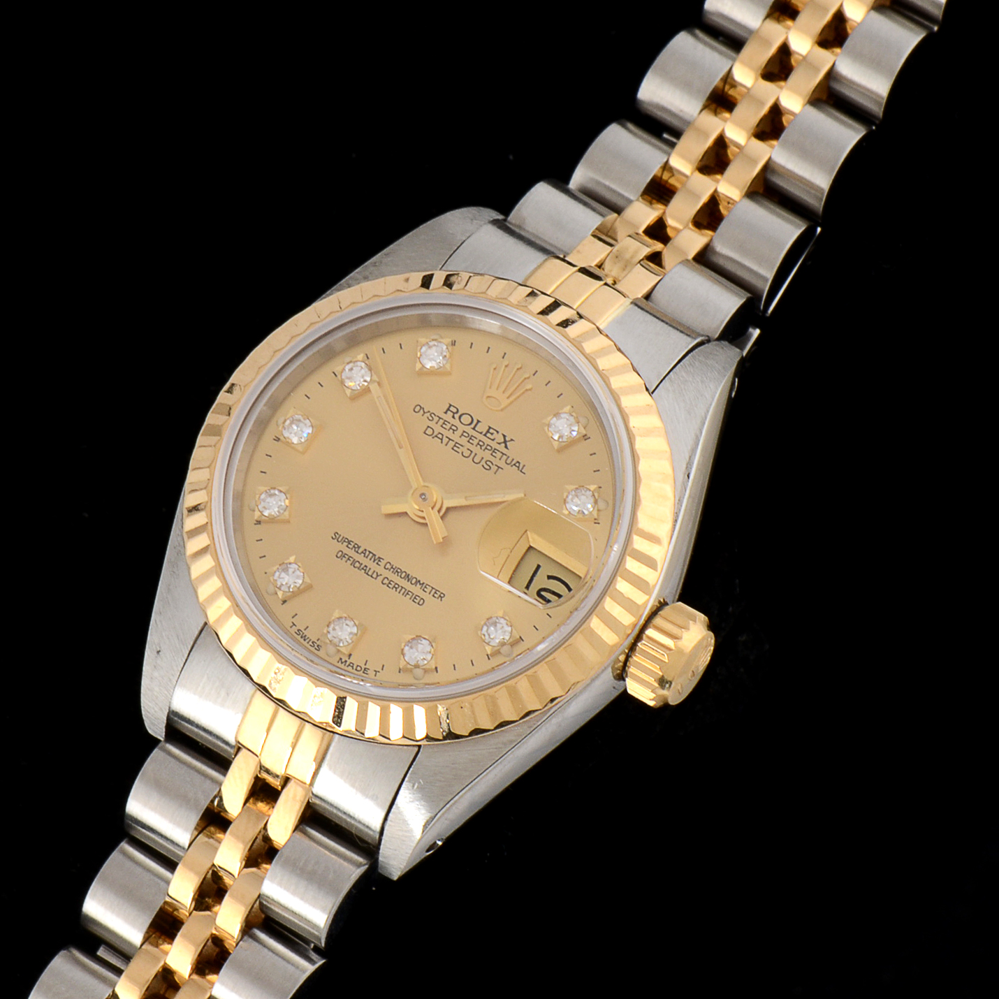 Women's Rolex Datejust 18K Yellow Gold and Stainless Steel Champagne Diamond Dial Automatic Watch
