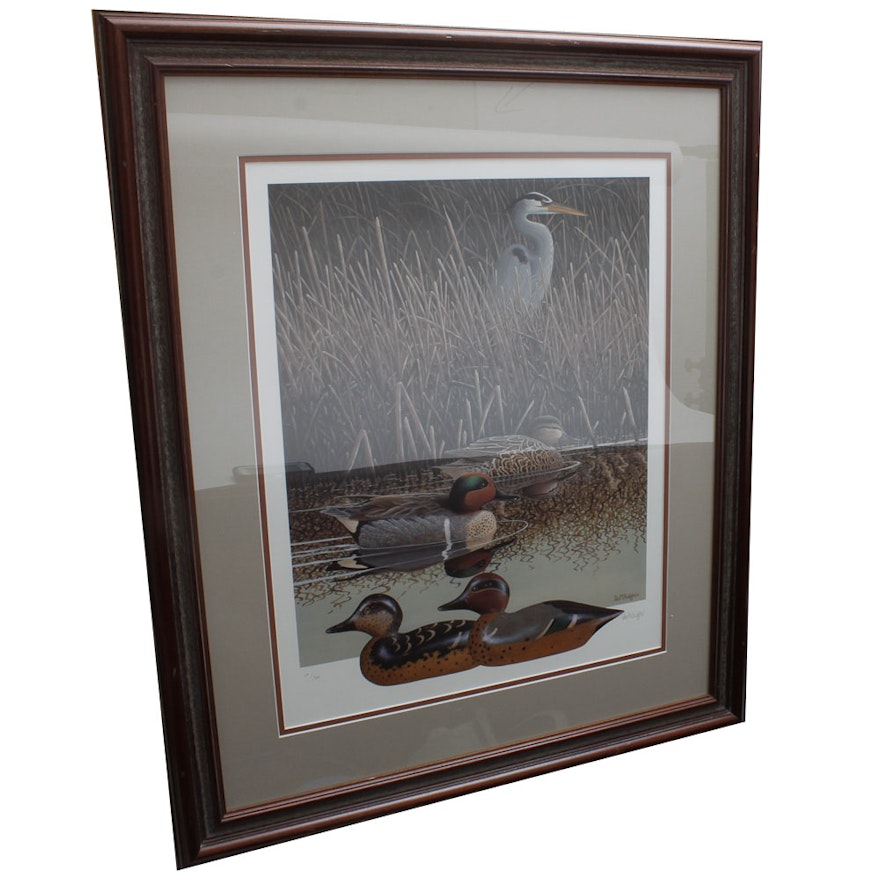 Framed Duck Decoy Lithograph by Paul F. Bridgford