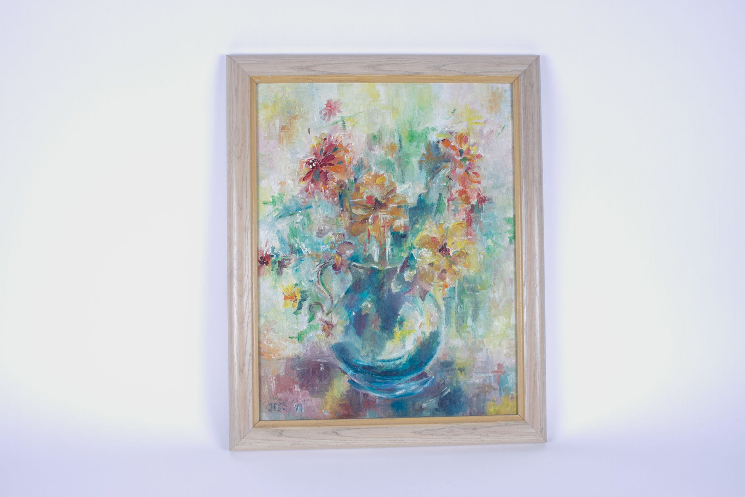 JESS Signed Floral Still Life Oil on Canvas