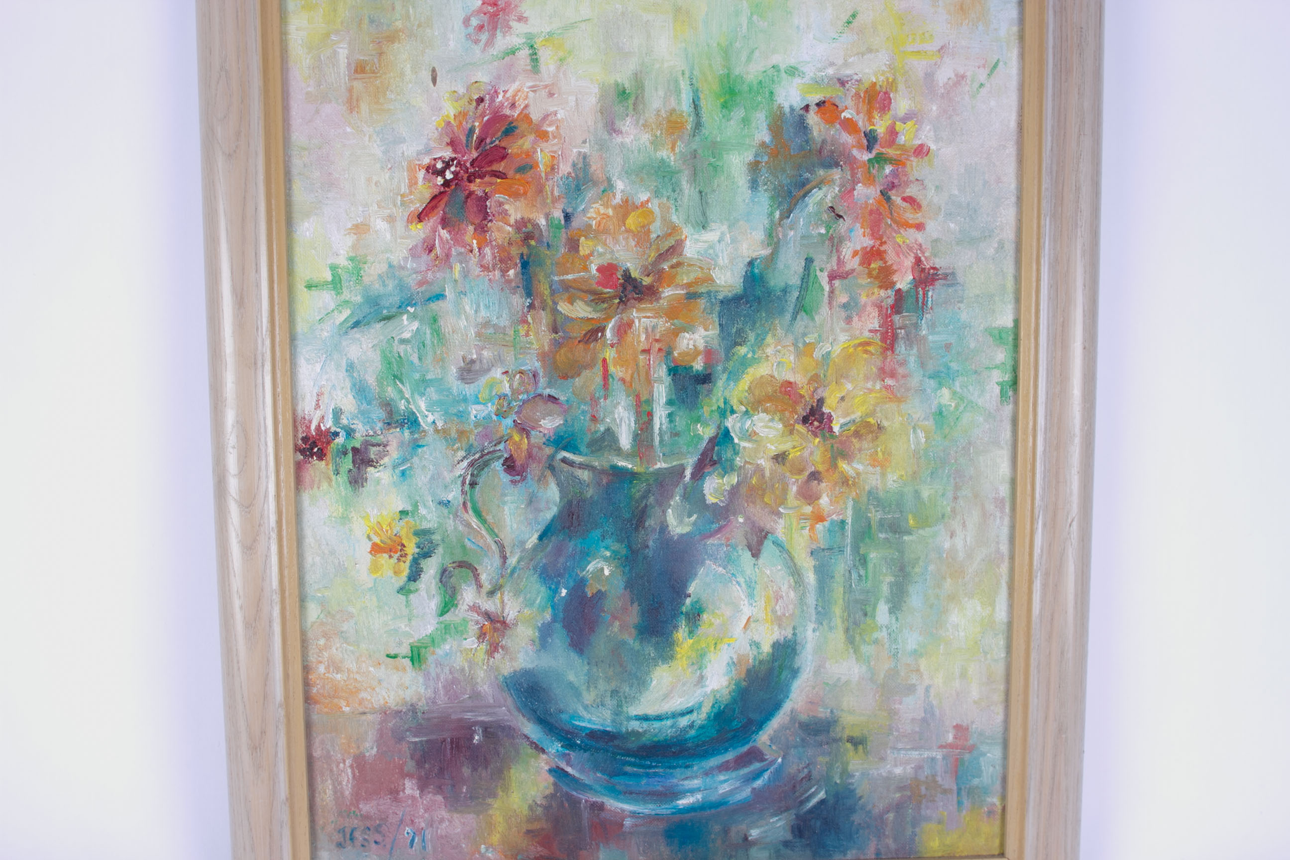 JESS Signed Floral Still Life Oil on Canvas