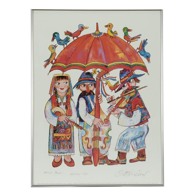 Jovan Obiĉan Artist's Proof Offset Lithograph "Musical Umbrella"