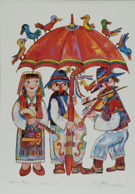 Jovan Obiĉan Artist's Proof Offset Lithograph "Musical Umbrella"