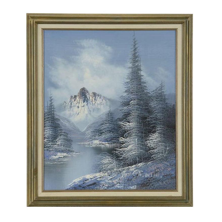 R. Delino Oil on Canvas Winter Landscape