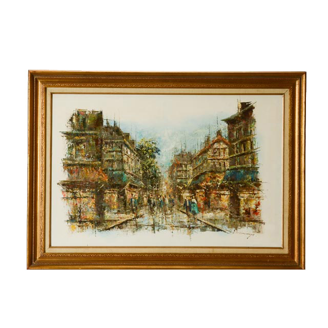 Devereaux Oil on Canvas European Street Scene