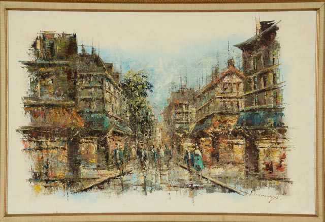 Devereaux Oil on Canvas European Street Scene