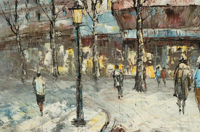Original Acrylic Street Scene Painting Signed L. Basset