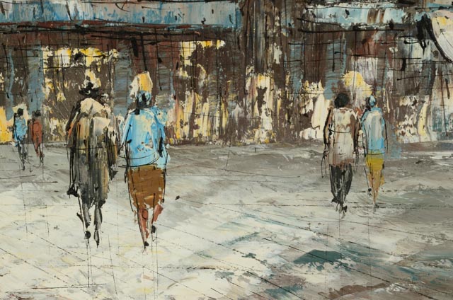 Original Acrylic Street Scene Painting Signed L. Basset