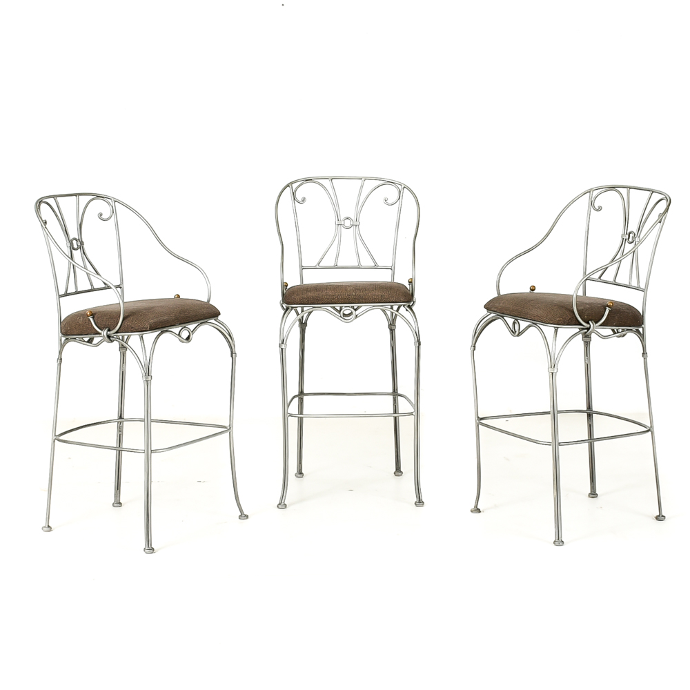 Three Contemporary Wrought Iron Barstools