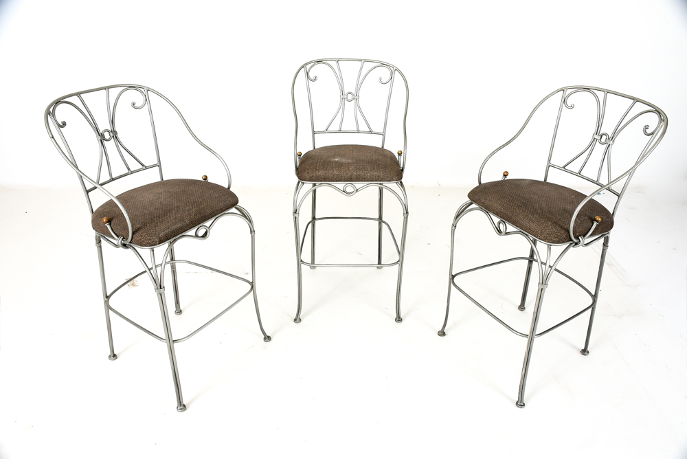 Three Contemporary Wrought Iron Barstools