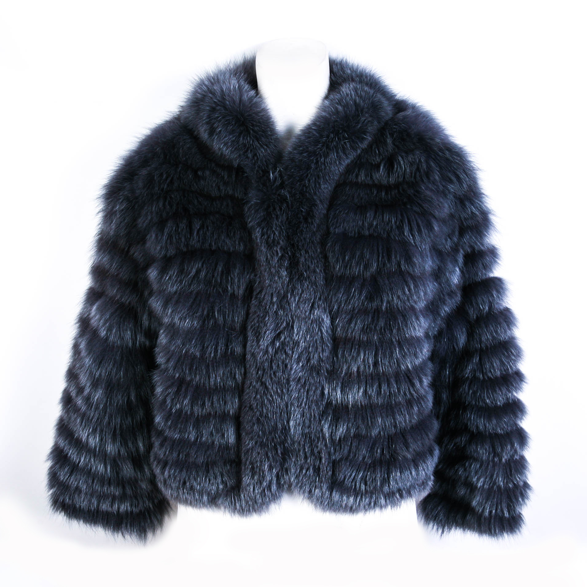 Karolina Zmarlak Charcoal Grey Fur Coat with Black Grosgrain Belt