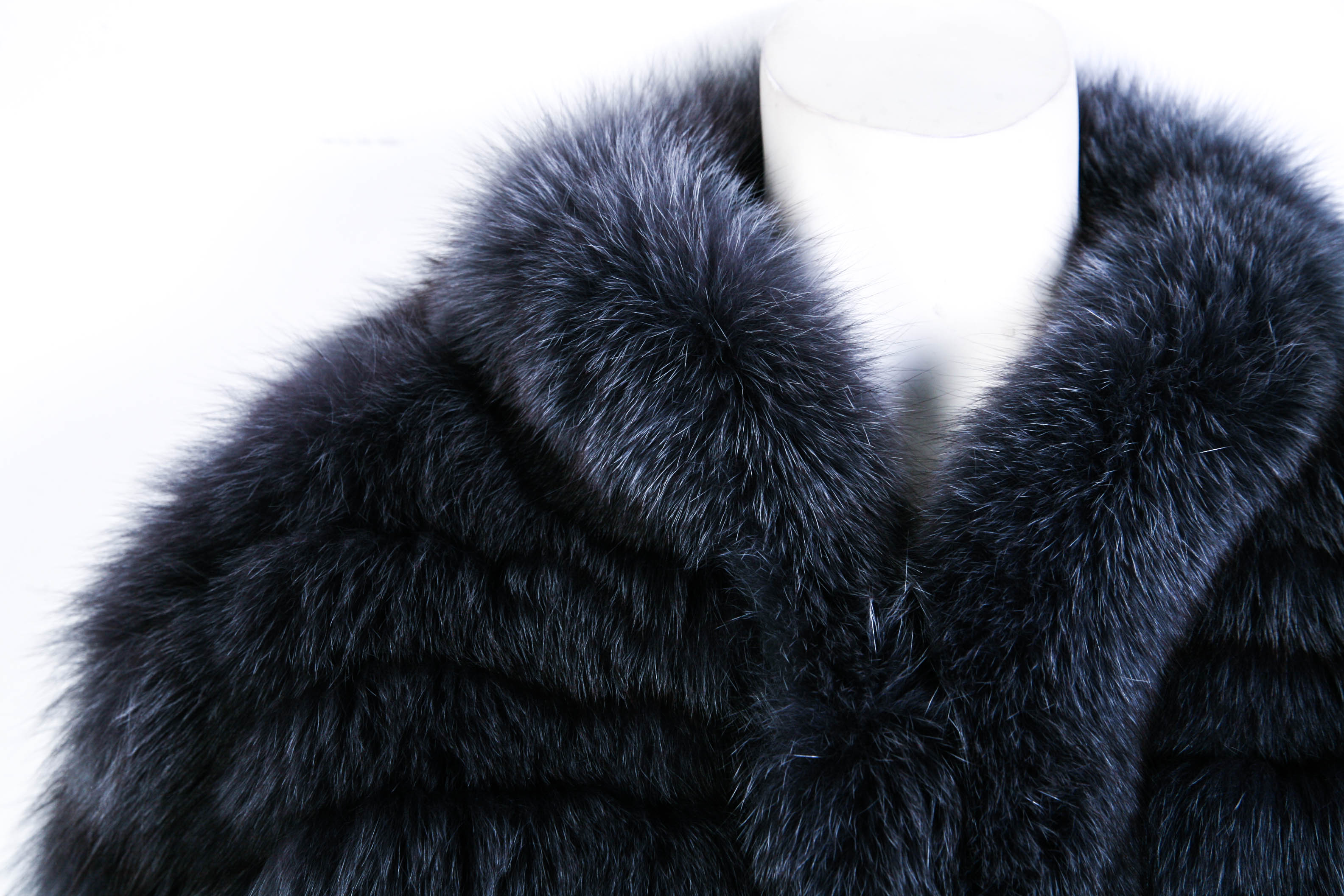 Karolina Zmarlak Charcoal Grey Fur Coat with Black Grosgrain Belt