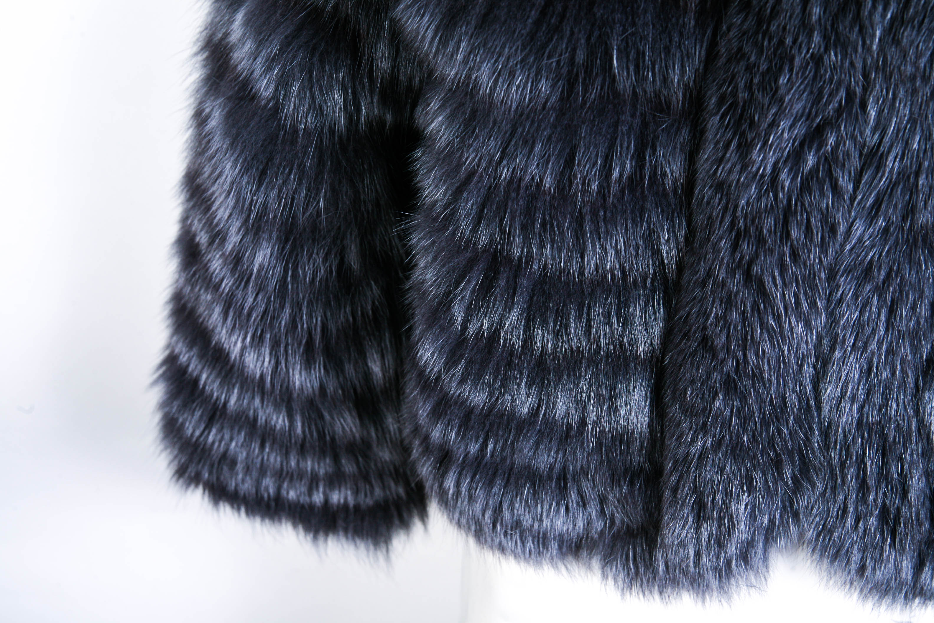 Karolina Zmarlak Charcoal Grey Fur Coat with Black Grosgrain Belt