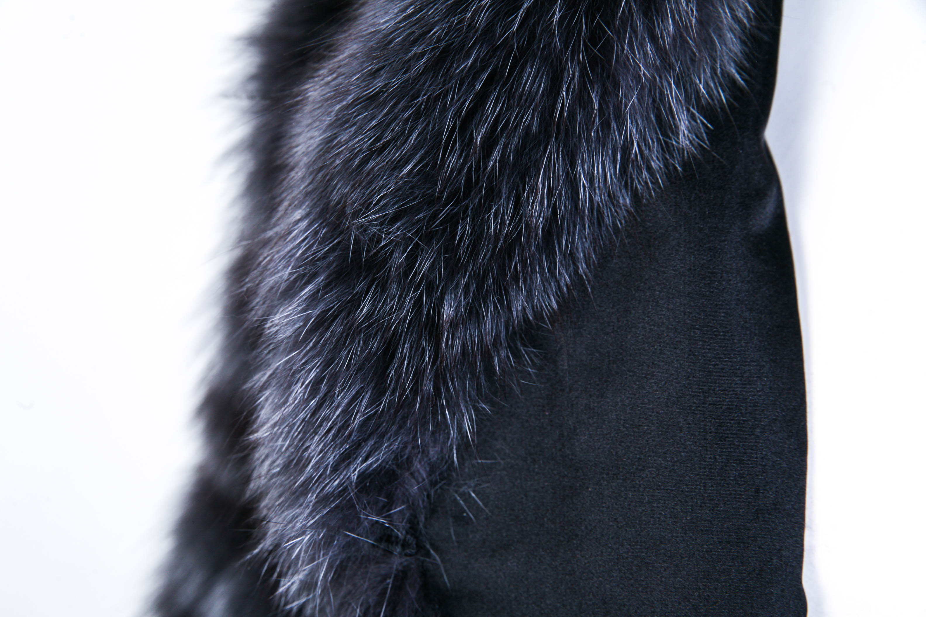 Karolina Zmarlak Charcoal Grey Fur Coat with Black Grosgrain Belt