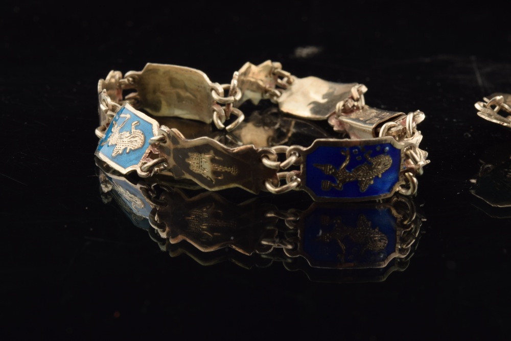 Pair of Antique Siam Enameled Sterling Bracelets