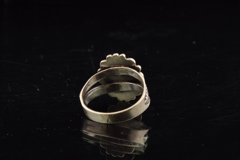 Navajo Style Turquoise Cabochon and Sterling Ring