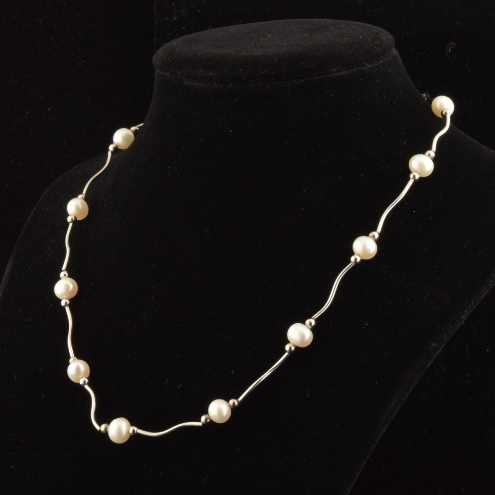 Sterling and Baroque Freshwater Pearl Necklace