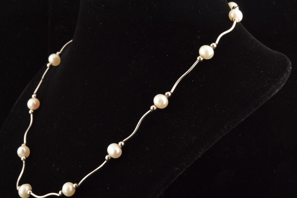 Sterling and Baroque Freshwater Pearl Necklace