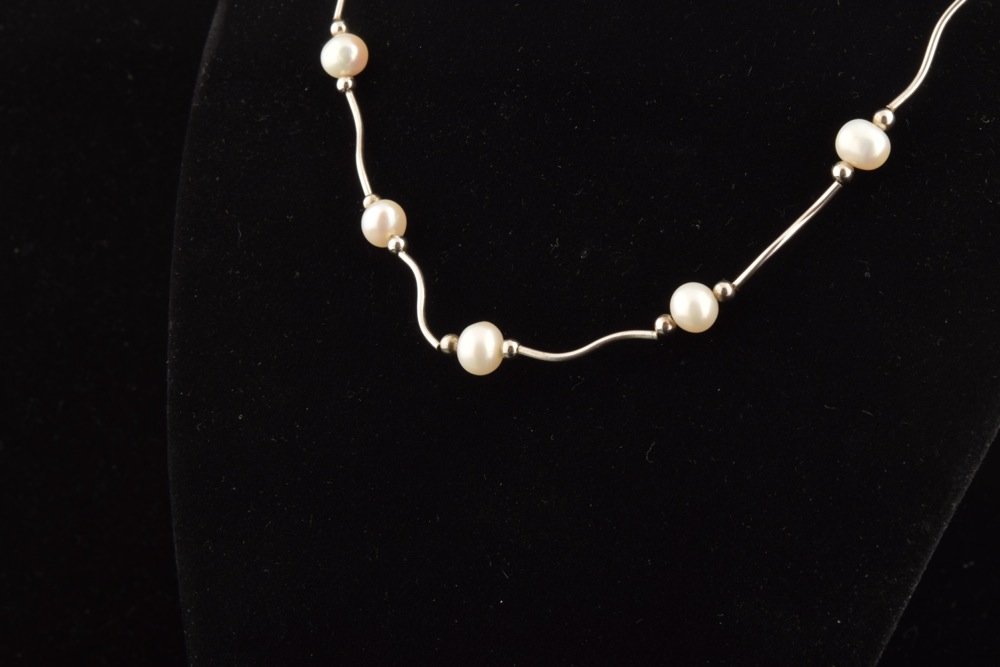 Sterling and Baroque Freshwater Pearl Necklace