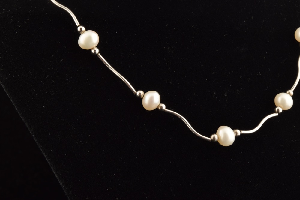 Sterling and Baroque Freshwater Pearl Necklace