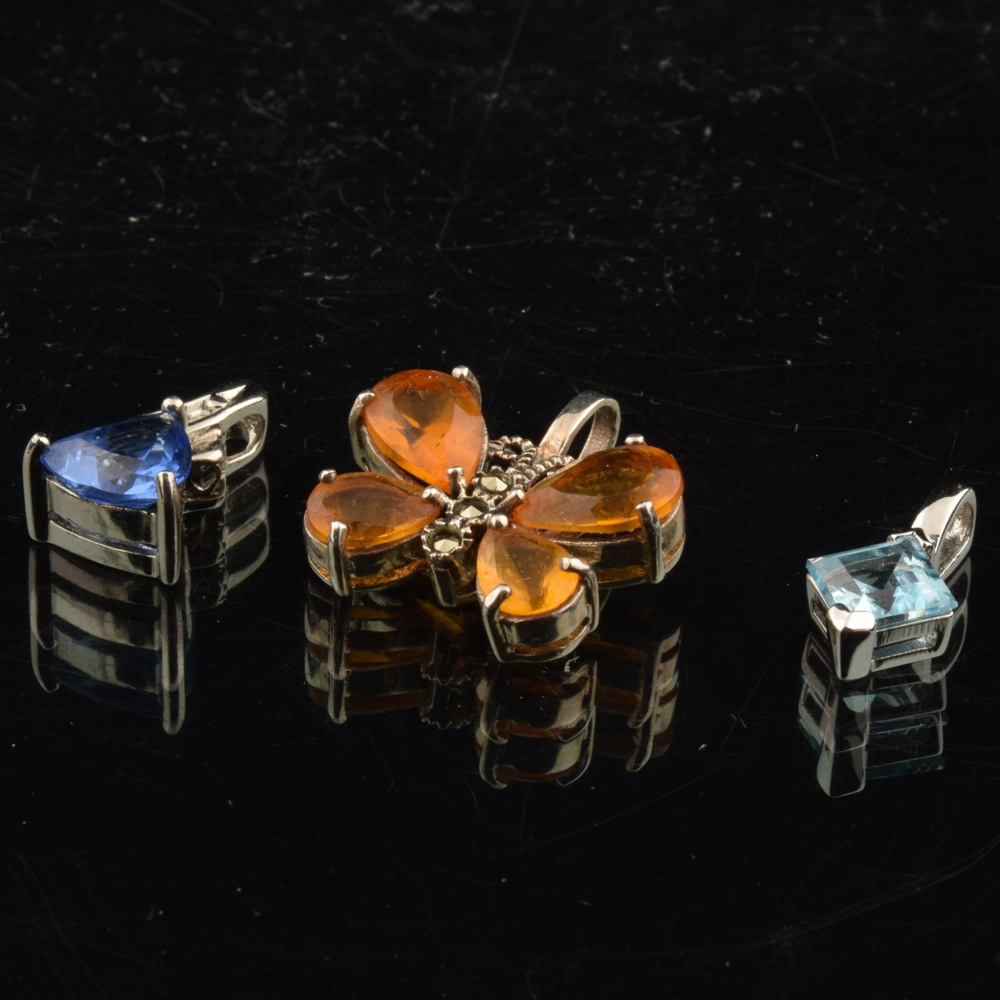 Three Sterling and Gemstone Pendants