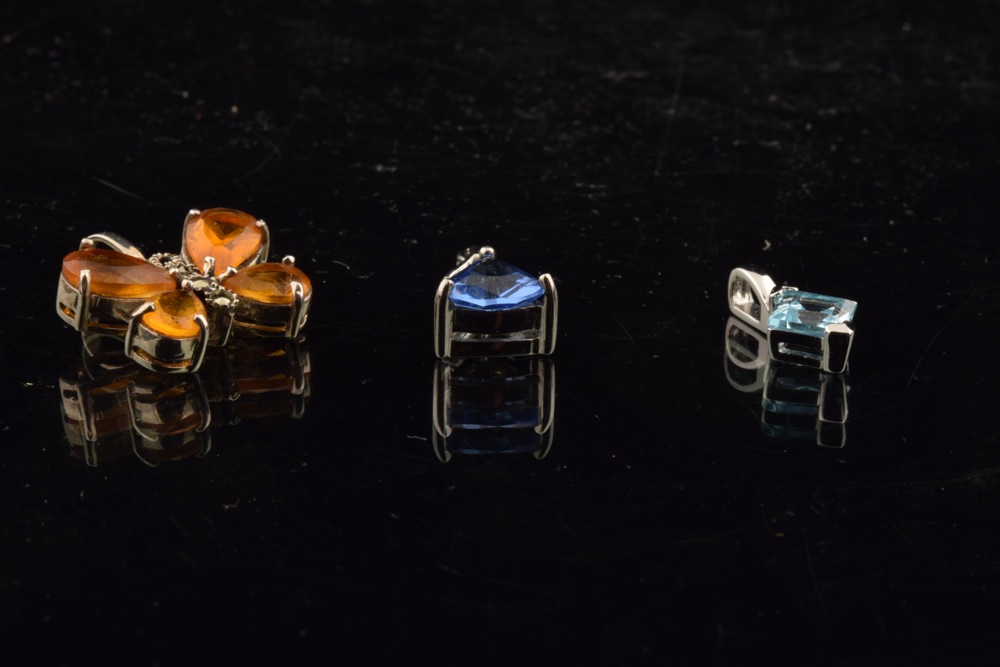 Three Sterling and Gemstone Pendants