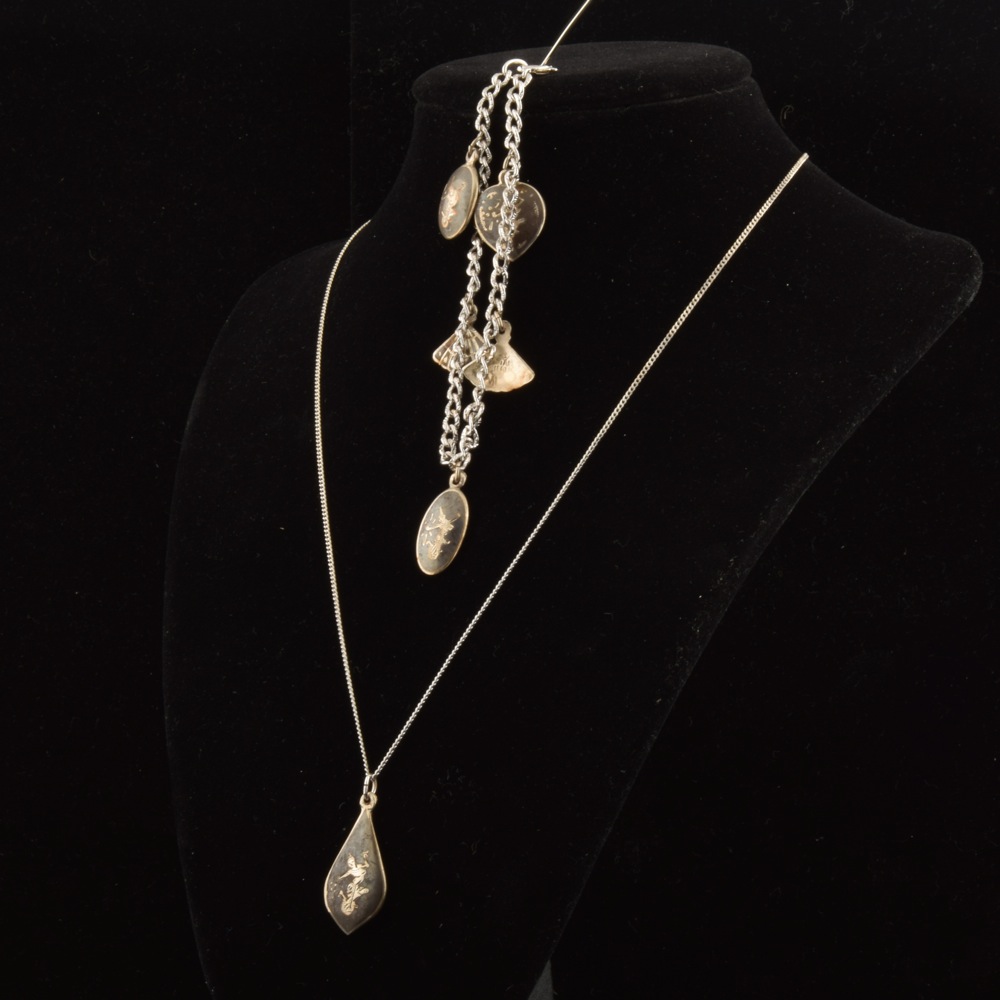 Matching Vintage Nielloware Siam Necklace and Bracelet