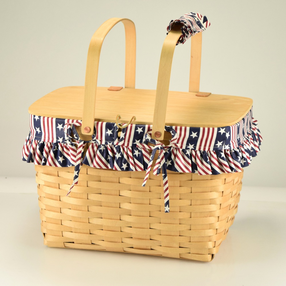 Large Longaberger Classic Picnic Basket with Two Liners and Stand