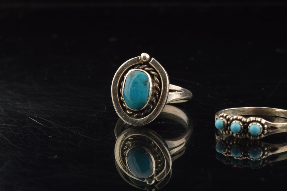 Trio of Sterling and Turquoise Navajo Style Rings