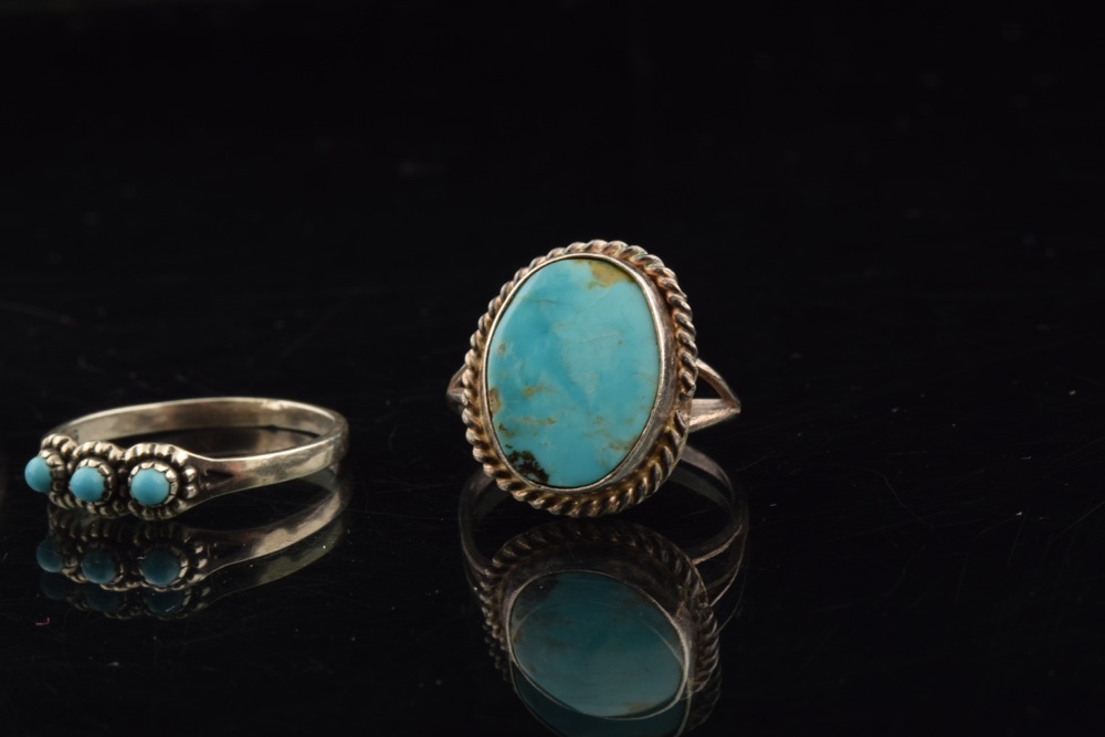 Trio of Sterling and Turquoise Navajo Style Rings