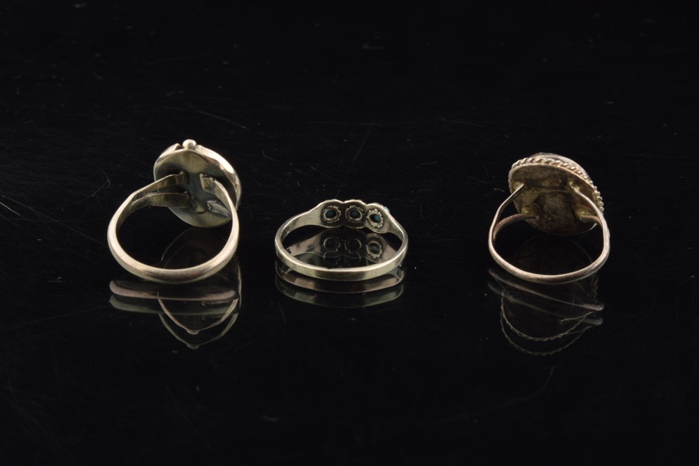 Trio of Sterling and Turquoise Navajo Style Rings