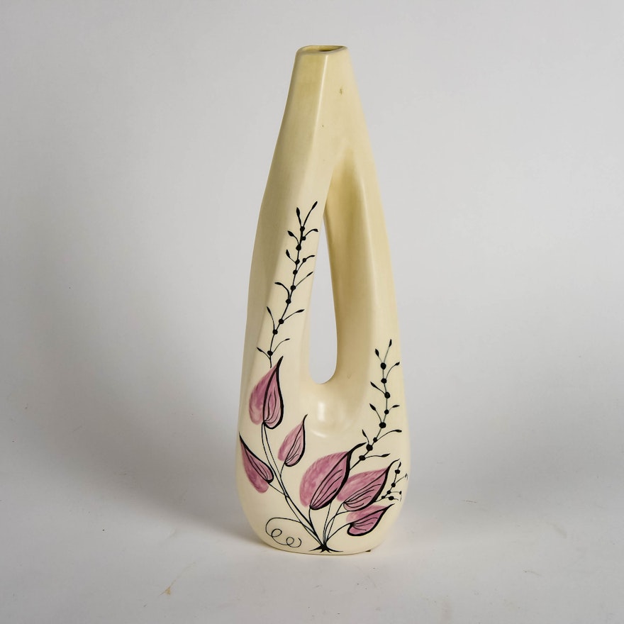 Mid-Century Hand-Painted Ceramic Vase