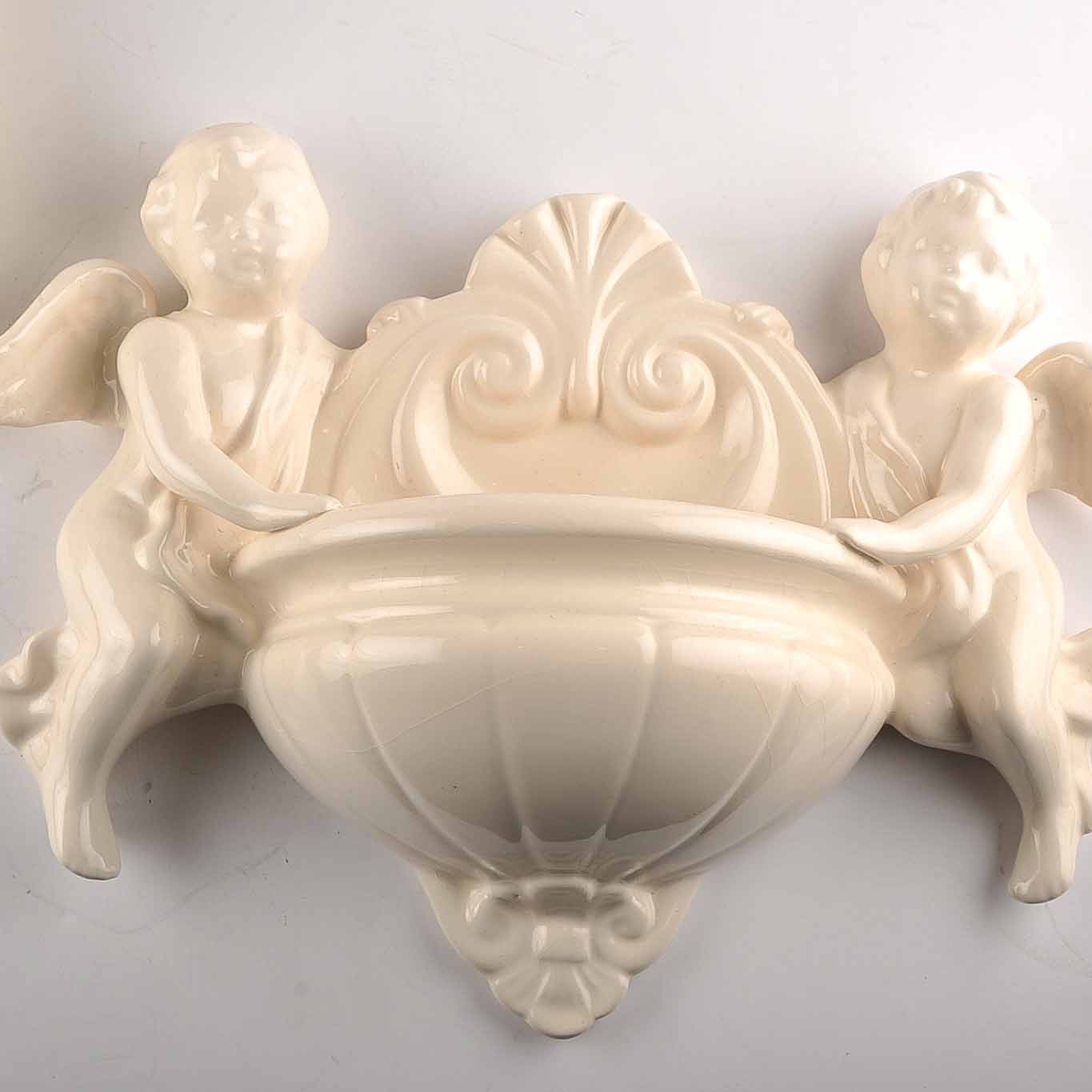 Trio of Ceramic Cherub Wall Sculptures