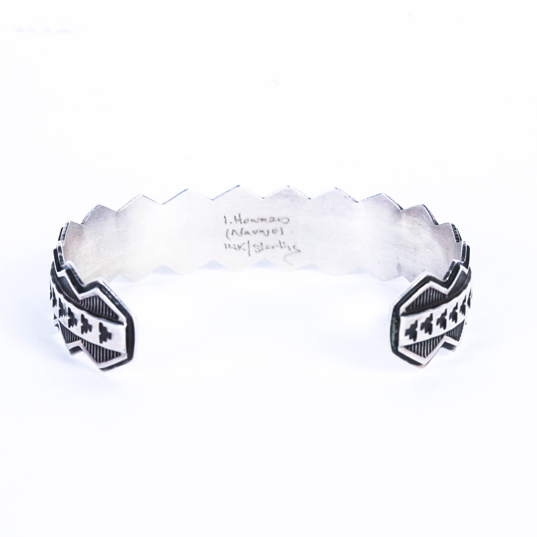 Signed 14 KT Gold and Sterling Navajo Cuff by Artisan Ivan Howard