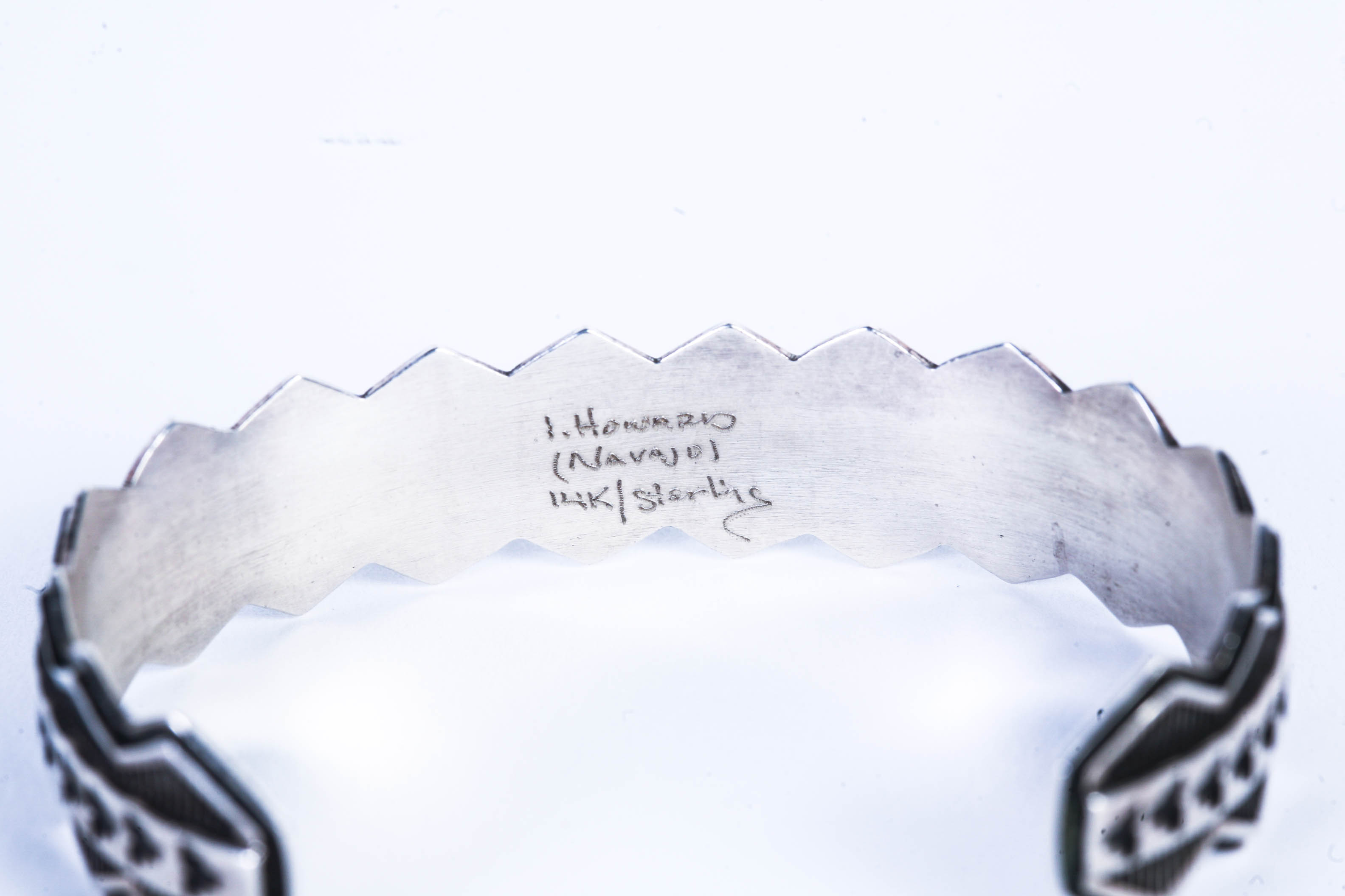 Signed 14 KT Gold and Sterling Navajo Cuff by Artisan Ivan Howard