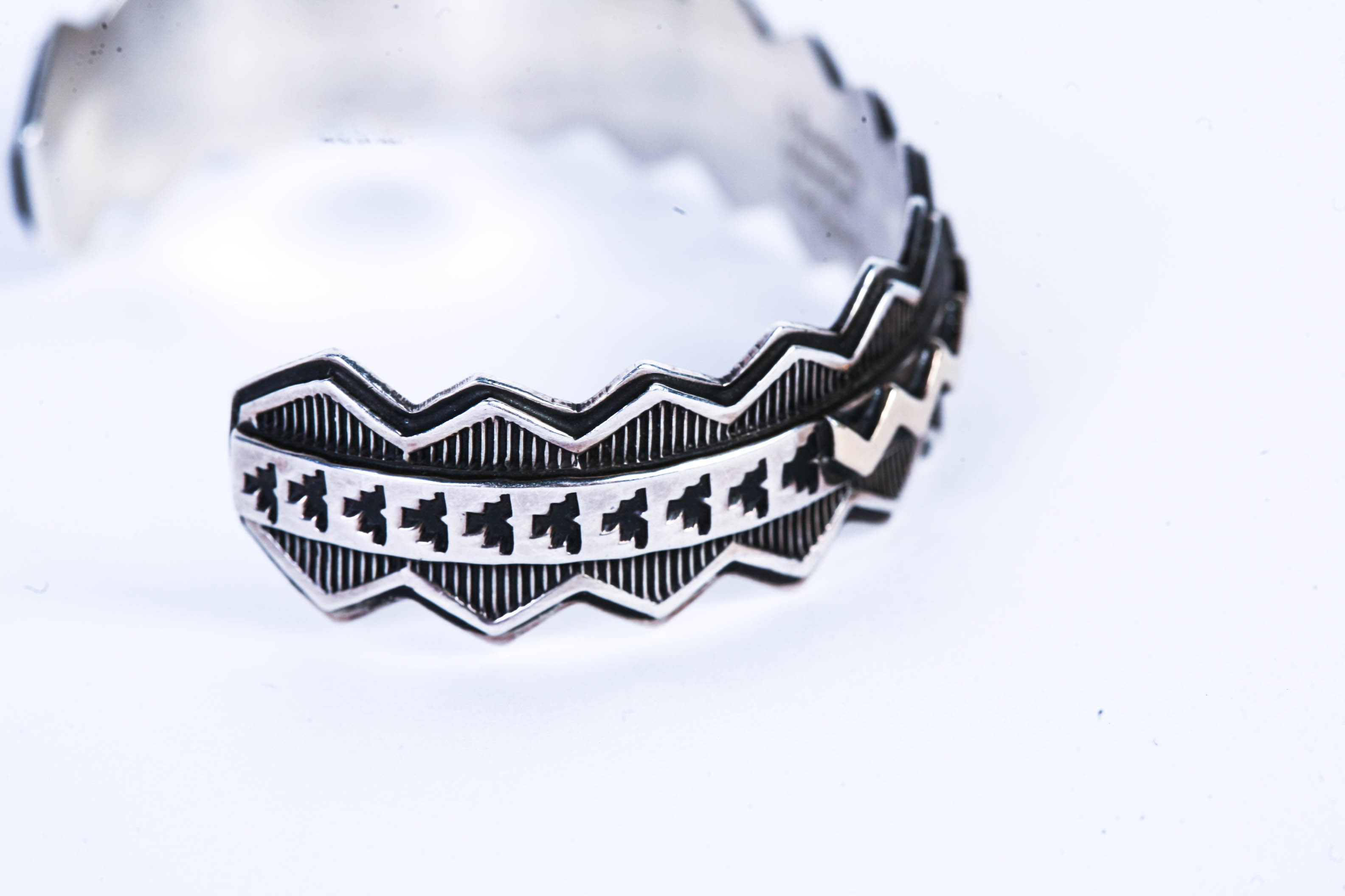 Signed 14 KT Gold and Sterling Navajo Cuff by Artisan Ivan Howard