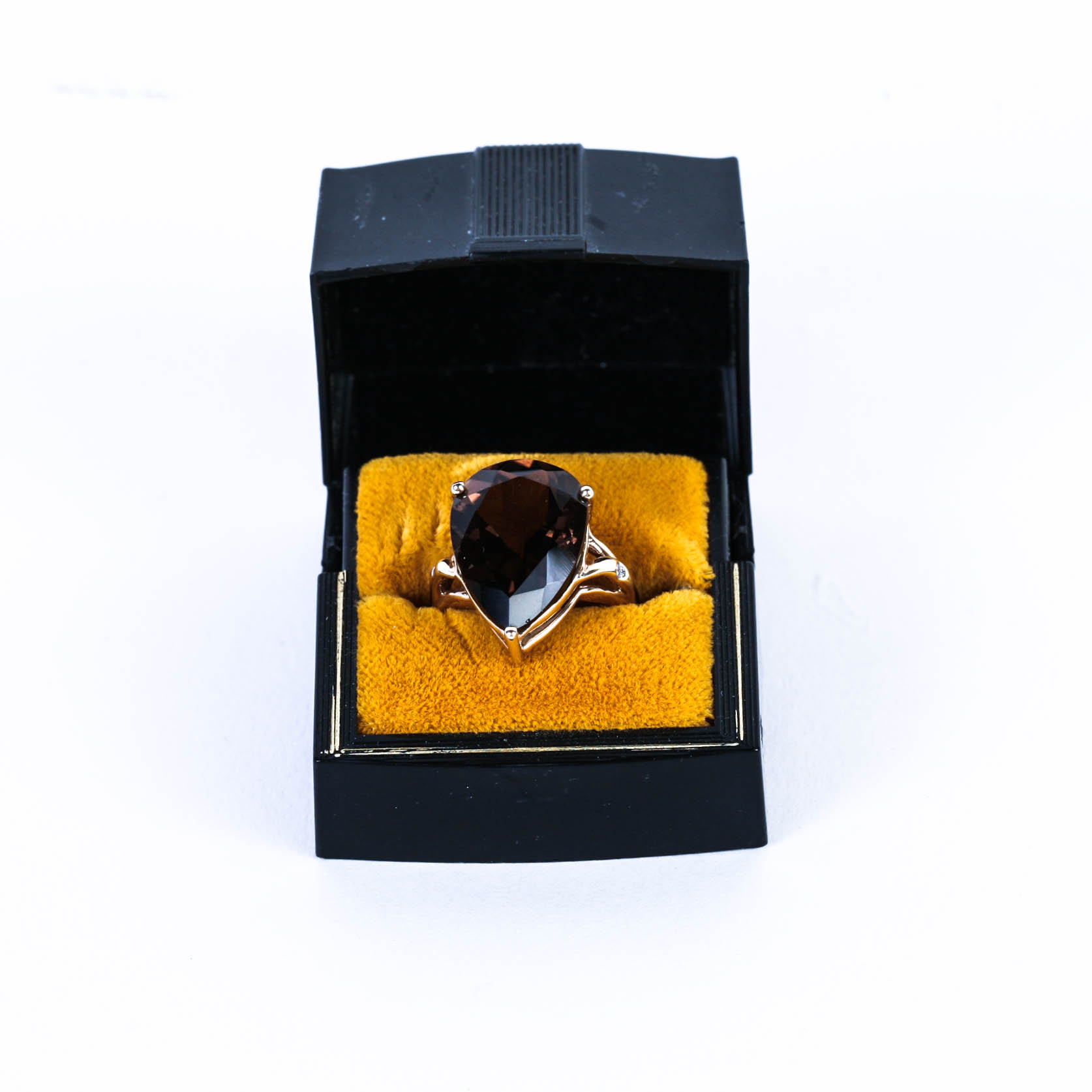 10 KT Gold Pear Cut Faceted Citrine and Moissonite Ring