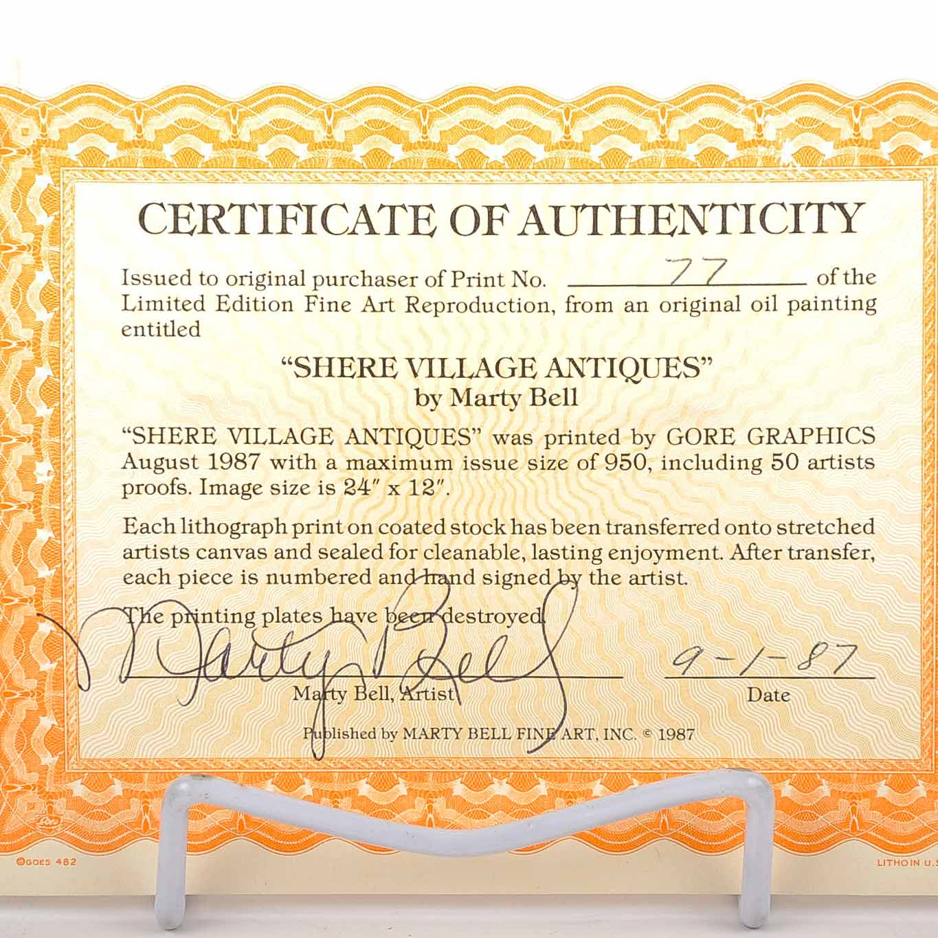 Marty Bell Offset Lithograph "Shere Village Antiques"