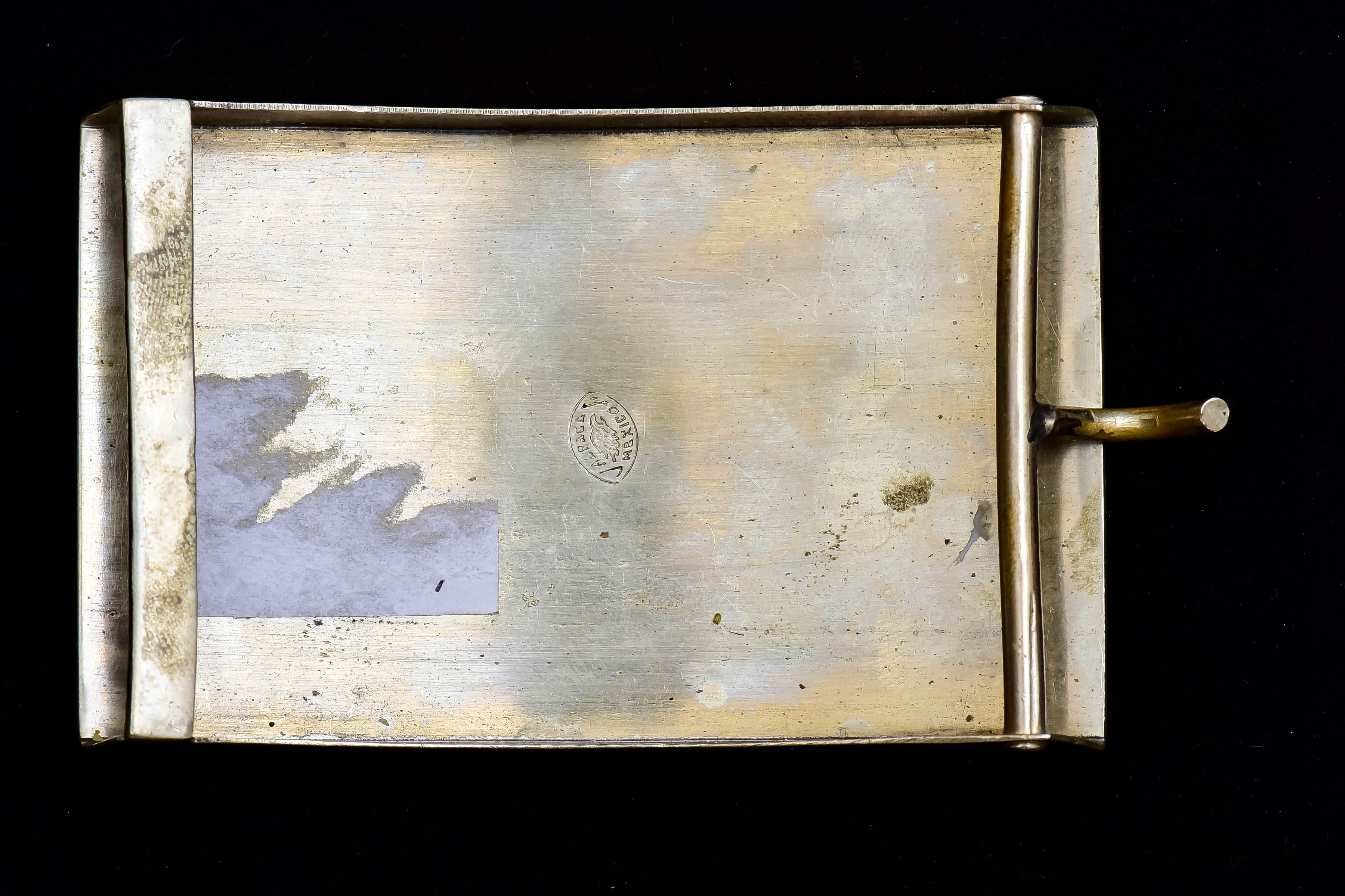 Vintage Terrazzo Inlaid Alpaca Silver Mexico Belt Buckle