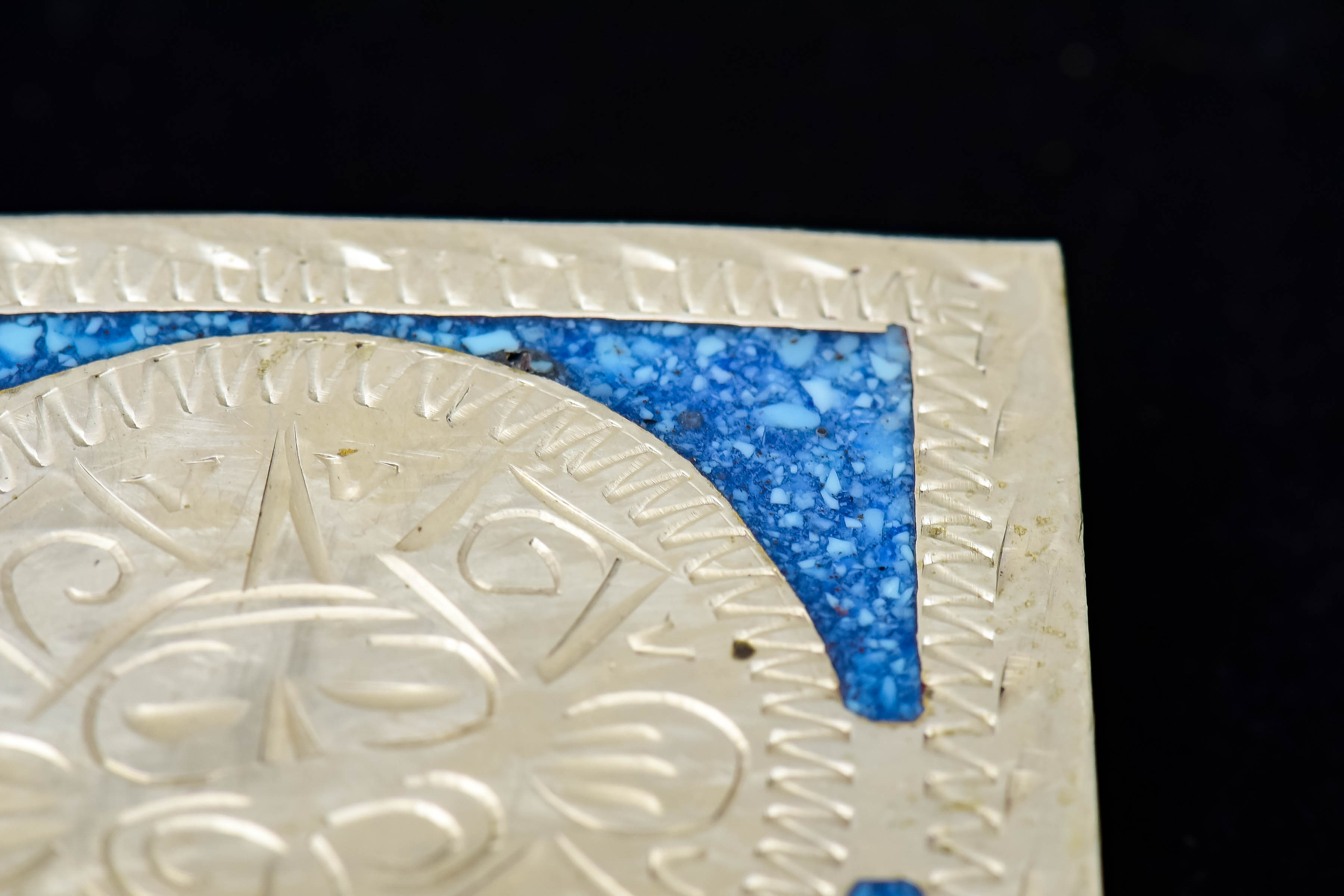 Vintage Terrazzo Inlaid Alpaca Silver Mexico Belt Buckle